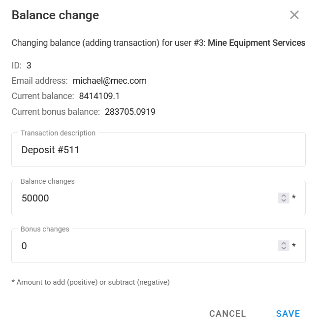 Change balance window